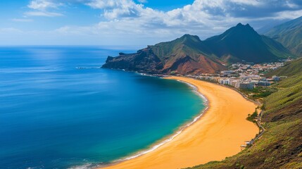 Golden sands of Las Teresitas beach in Santa Cruz de Tenerife, Canary Islands, offer a breathtaking view. Its artistic beauty captures the essence of the natural wonder.