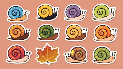 Wall Mural - sticker set, different cute funny snail