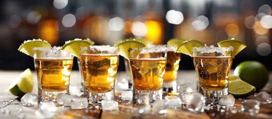 Aufkleber - Detailed close up of tequila shots in a studio setting with a clear area for additional text or images