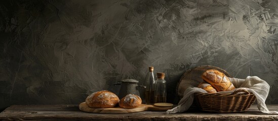 Poster - Rustic setting with freshly baked bread perfect for a copy space image