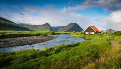 Poster - country landscape with river beauty iceland landscape