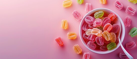 Aufkleber - Spoonfuls of jelly candies on a pink backdrop with ample copy space image