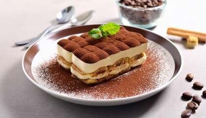 Wall Mural - tiramisu dessert on a plate ai