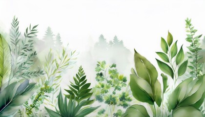 Wall Mural - artistic forest watercolor greenery can be used as wallpaper and other background botanical art mural