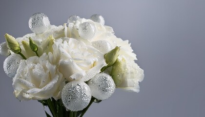 Sticker - a white bouquet with water bubbles on a gray background