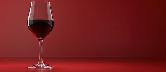 Poster - Red wine glass displayed against a red backdrop with ample copy space image