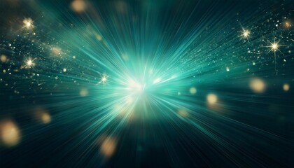 Sticker - teal and mint light burst abstract radiant rays on dark background with golden sparkles