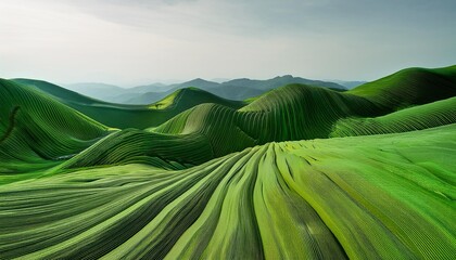 organic abstract panorama with mountain lines and green colors