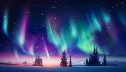 Wall Mural - fantasy aurora illustration beautiful cartoon small fresh romantic night sky illustration background