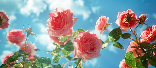 Aufkleber - Close up view of roses against a blue sky background with ample copy space image