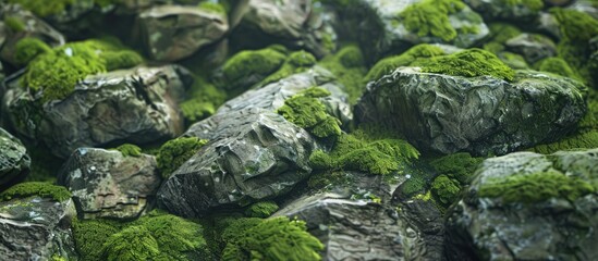 Poster - Moss covered rocks in a background texture image with copy space