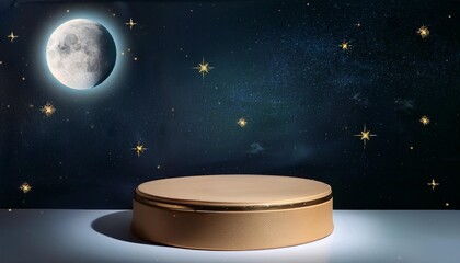 Canvas Print - product podium with moon and stars in the background a stand for presenting products in space