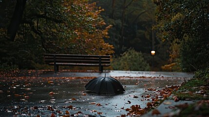 Poster - A photo of an umbrella lying on the ground