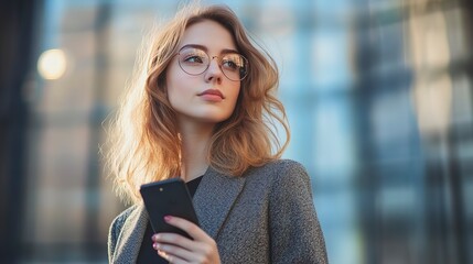 Wall Mural - business woman with smartphone 