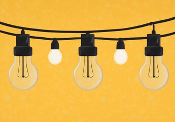 Wall Mural - Isolated on a gold background, one light bulb with a glowing bulb