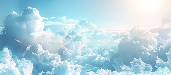 Poster - Panoramic clear blue sky with fluffy white clouds on a sunny day ideal for a web banner with copy space image