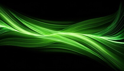 Canvas Print - abstract glowing green lines on black background