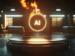 Poster - Animated render of deep learning and big data. AI brain dataset used for cloud computing and the internet of things in business.