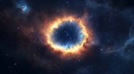 Wall Mural - A fiery ring of gas and dust surrounds a dark void in space, creating a mesmerizing celestial spectacle.
