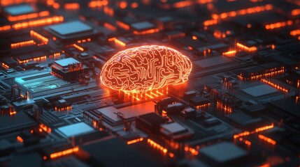 Poster - Stock progress of AI brain in machine deep learning innovation internet of things Coding process with neural network and dataset futuristic 3D render animation
