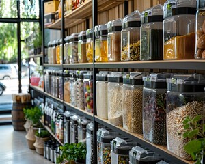 Wall Mural - Zero waste Bulk Store with Refill Stations Promoting Sustainable Grocery Shopping