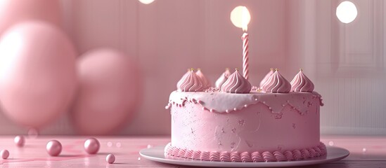 Aufkleber - A pink birthday cake is displayed on the table with copy space image