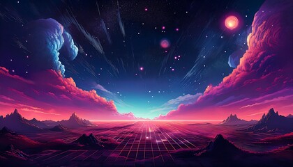 Wall Mural - Pixelated Edge of the Universe - A pixel art background showing the edge of a galaxy, with the stars. Game design poster. Graphic art 8 bit illustration. Ai Generated