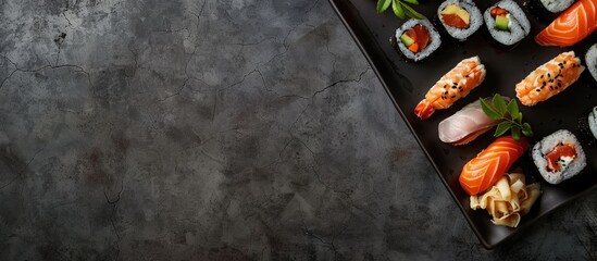 Aufkleber - Overhead view of classic Japanese sushi including a copy space image