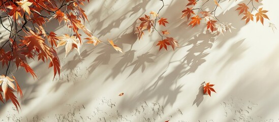 Sticker - Cream colored fall setting with shadows of maple tree leaves on a wall in a minimalist autumn backdrop ideal for copy space image