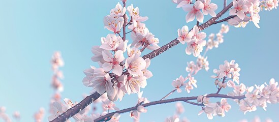 Sticker - Almond tree branches in bloom set against a clear blue sky perfect for spring themed copy space image