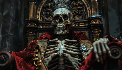 Wall Mural - A skeleton is sitting on a throne with a crown on his head