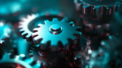 Poster - Close-up of interlocking metal gears with a futuristic, high-tech design. Concept of engineering, precision, and mechanical innovation 