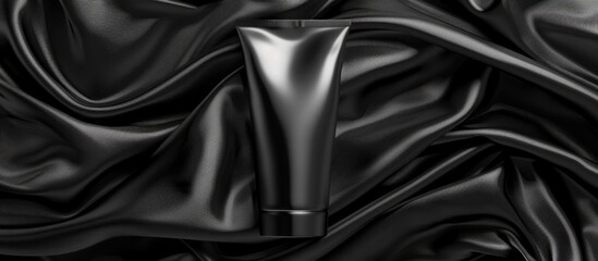Aufkleber - Black cream tube on a black fabric with a textured background ideal for a mockup with copy space image available