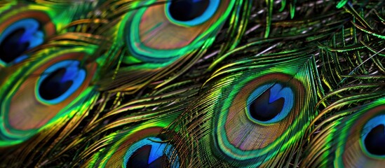 Poster - vibrant peacock feathers. with copy space image. Place for adding text or design