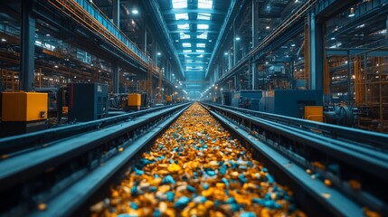 Poster - a manufacturing facility showcases a closed loop system, where reused materials travel along the tra