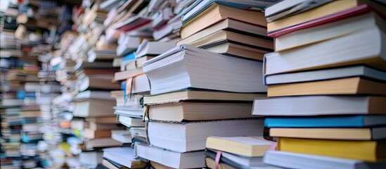 Poster - Tower made of books and a notebook. with copy space image. Place for adding text or design