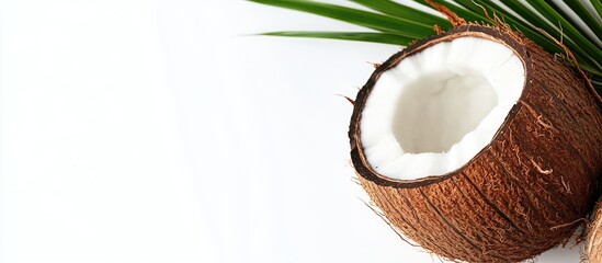 Wall Mural - Close up of a coconut on a white background with copy space for your text