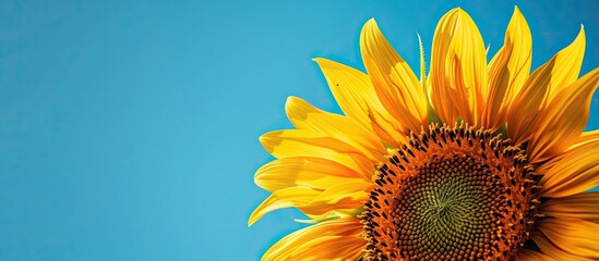 Aufkleber - A sunflower image set against a blue sky background. with copy space image. Place for adding text or design