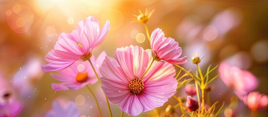 Poster - Cosmos flowers are in full bloom during autumn. with copy space image. Place for adding text or design