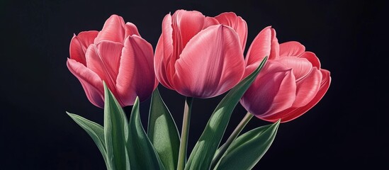 Poster - A bouquet of pink tulips. with copy space image. Place for adding text or design