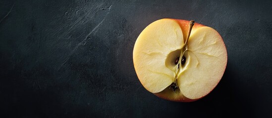 Wall Mural - The apple has been sliced and placed on a black background. with copy space image. Place for adding text or design