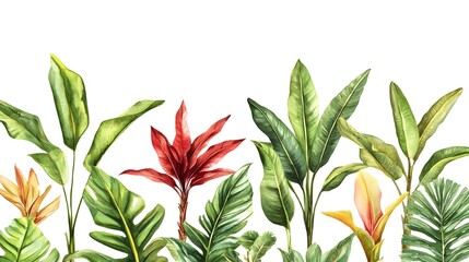 Wall Mural - Vibrant Tropical Foliage Backdrop with Exotic Green Leaves and Plants