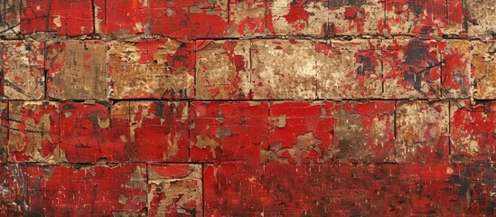 Wall Mural - grunge red brick wall background featuring copy space textured pattern close up of the aged red ston