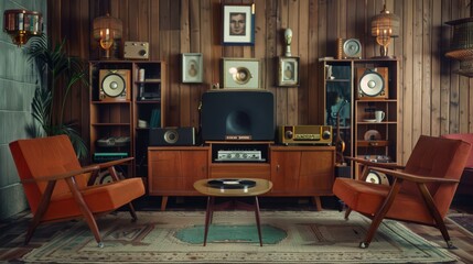 Poster - Discuss how to use vintage-inspired technology, like record players and rotary phones, in retro interiors