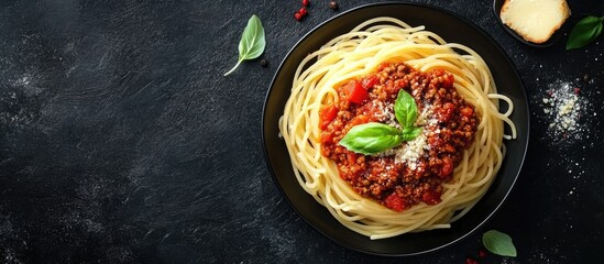 Fototapete - Spaghetti bolognese classic Italian cuisine Top view copy space