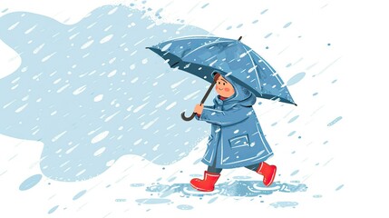 Sticker - A little girl in a blue raincoat and red boots