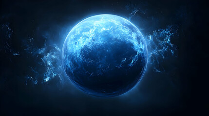 Wall Mural - A glowing blue planet surrounded by swirling cosmic energy.
