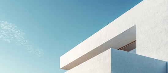 Poster - side of a contemporary white geometric facade contrasting with the sky. with copy space image. Place for adding text or design