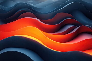 Poster - Abstract 3D rendering of undulating waves in a vibrant color scheme of orange, yellow, and blue. The smooth curves and gradients create a dynamic and visually captivating composition.