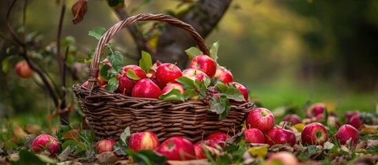 Aufkleber - Basket of harvested apples. with copy space image. Place for adding text or design
